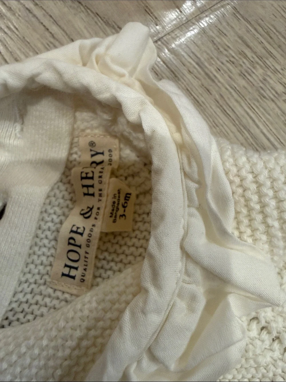Hope and Henry Cream Knit Baby Sweater Set with Bloomer and Bonnet